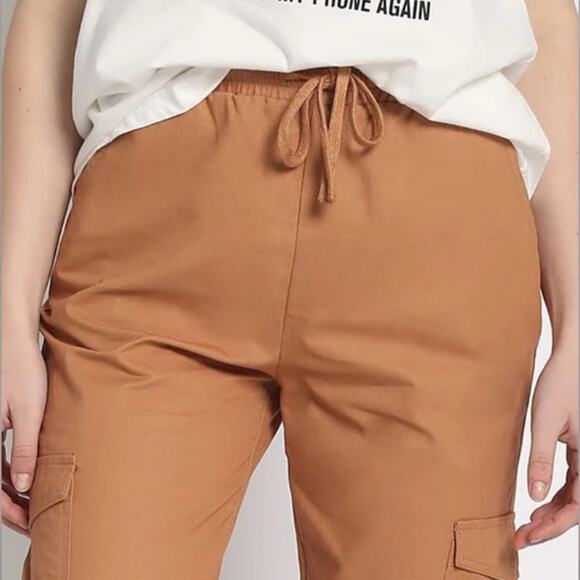 New Sans Souci $112 Clay Brown Elastic Waist Cargo Crop Small - Picture 6 of 14